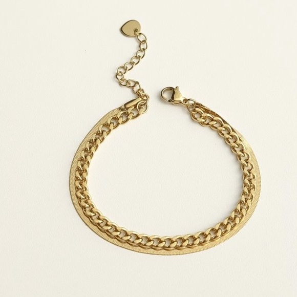 Herringbone Curb Chain Bracelet Set | Gold plated Stainless steel - Picture 2 of 3
